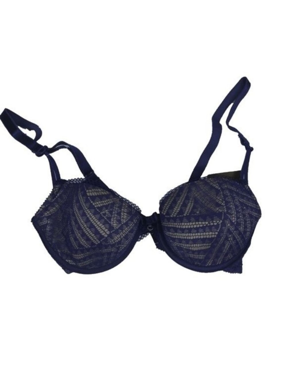 Chantelle Royal Blue Mesh Lace Bra With Tan Lining & Charm Accent